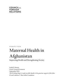 Maternal Health in Afghanistan Improving Health and Strengthening Society