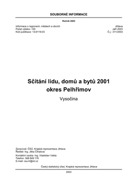 Sčítání Lidu, Domů a Bytů 2001 Okres Pelhřimov