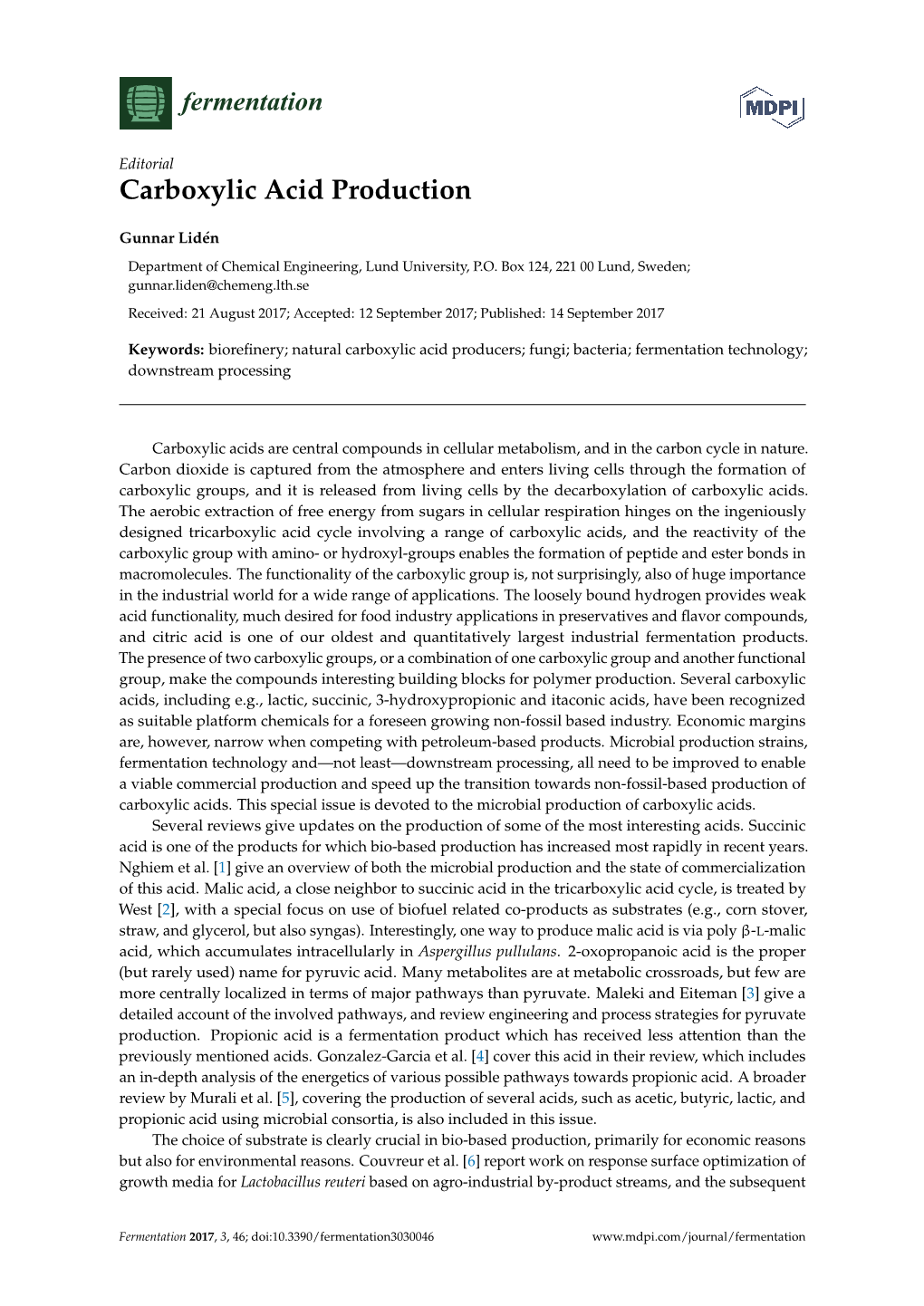 Carboxylic Acid Production