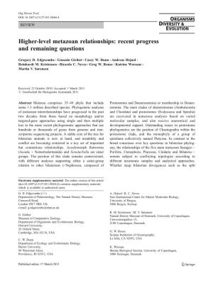 Higher-Level Metazoan Relationships: Recent Progress and Remaining Questions