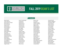 Fall 2019 Dean's List