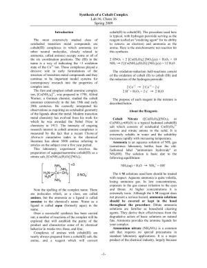 Synthesis and Acidity of [Co(NH3)5H2O](NO3)3