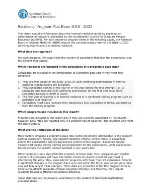 Residency Program Pass Rates 2018 - 2020