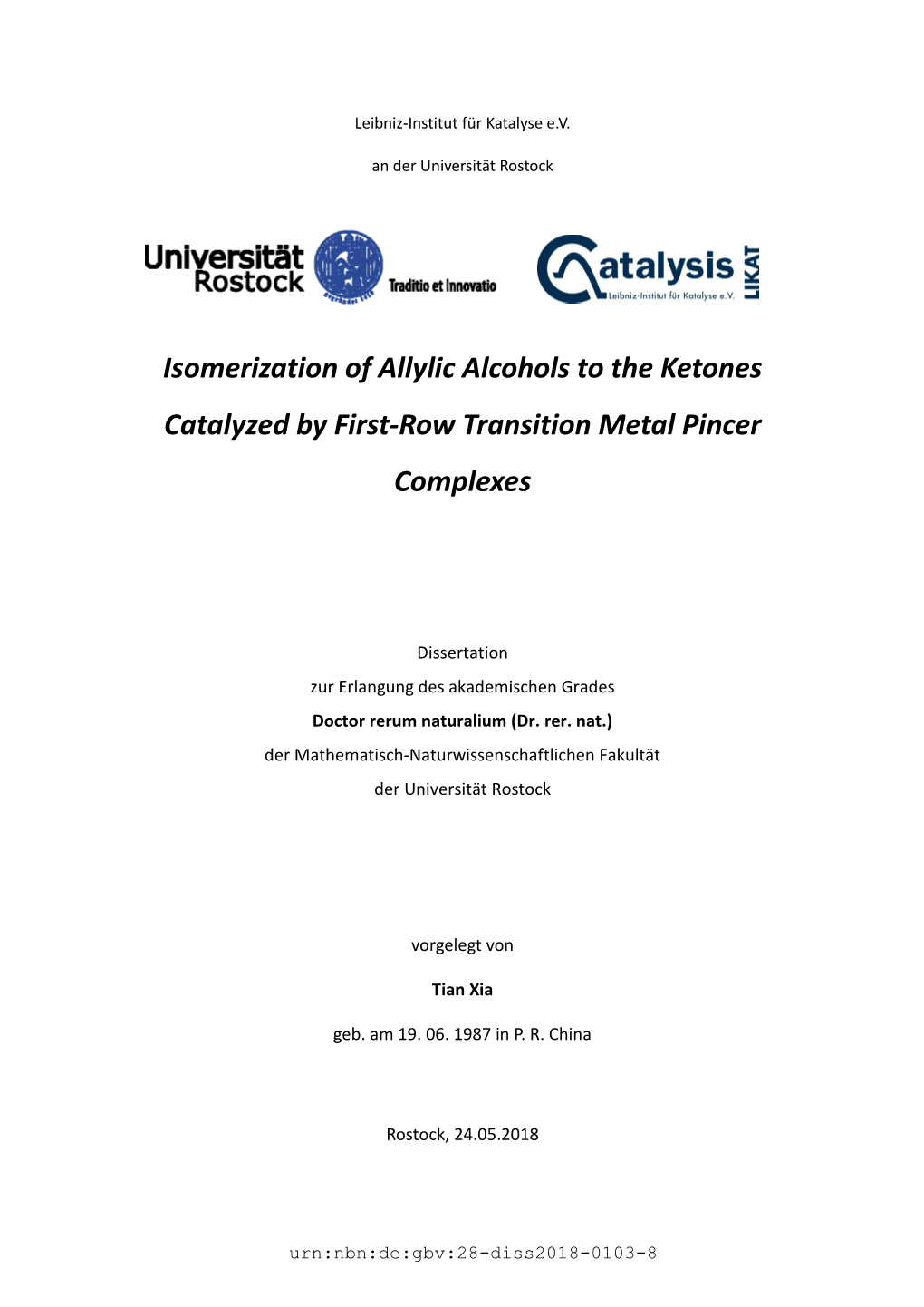 Isomerization of Allylic Alcohols to the Ketones Catalyzed by First-Row Transition Metal Pincer Complexes