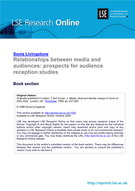 Prospects for Audience Reception Studies