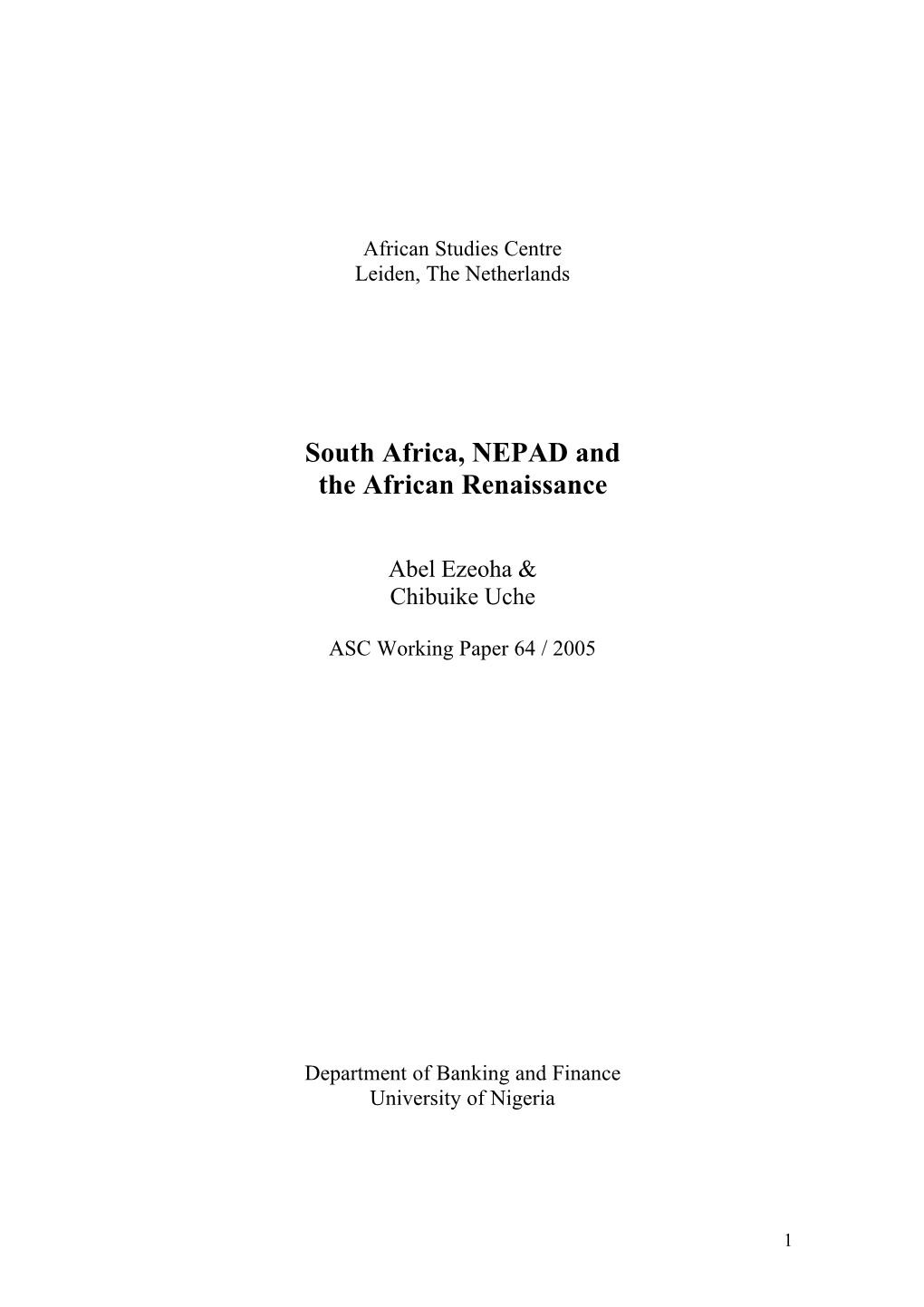 South Africa, NEPAD and the African Renaissance