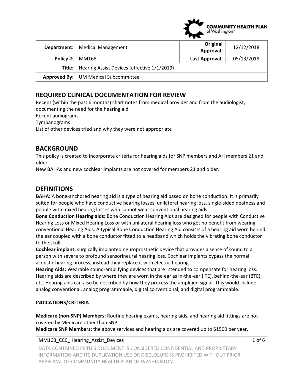 Required Clinical Documentation for Review Background Definitions