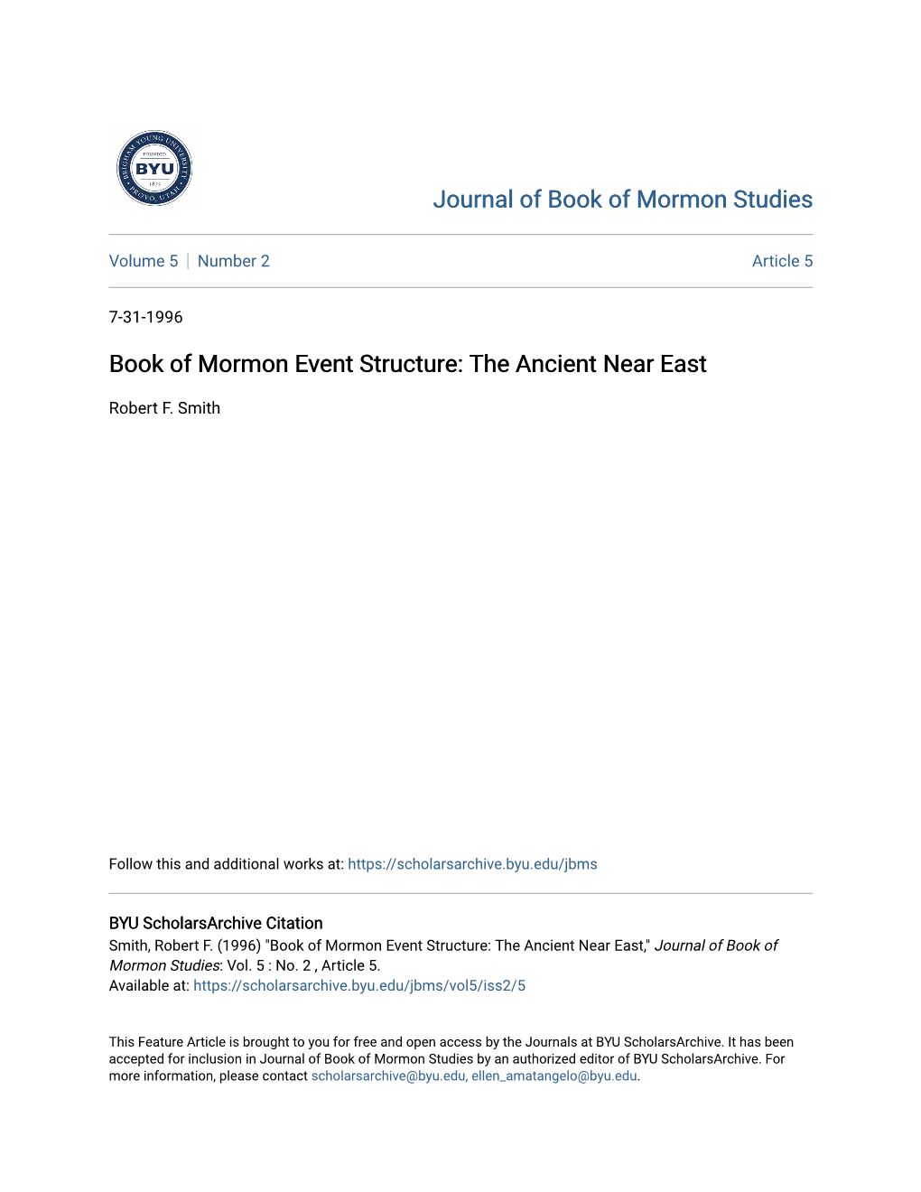 Book of Mormon Event Structure: the Ancient Near East