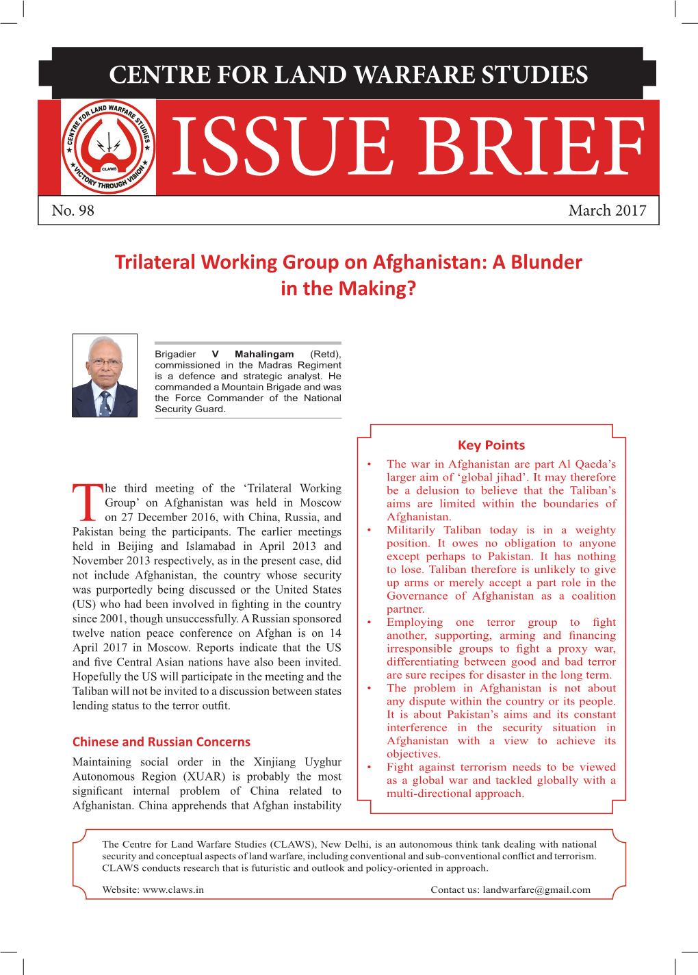 Trilateral Working Group on Afghanistan: a Blunder in the Making?