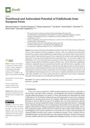 Nutritional and Antioxidant Potential of Fiddleheads from European Ferns