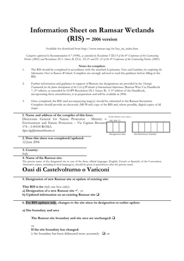 Information Sheet on Ramsar Wetlands (RIS) – 2006 Version