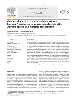 Molecular Characterization of Strawberry Pathogen Gnomonia Fragariae and Its Genetic Relatedness to Other Gnomonia Species and Members of Diaporthales