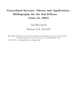 Generalized Inverses: Theory and Applications Bibliography for the 2Nd Edition (June 21, 2001)