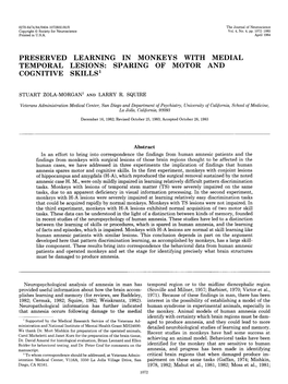 Preserved Learning in Monkeys with Medial Temporal Lesions: Sparing of Motor and Cognitive Skills’