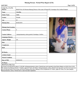 Missing Person - Period Wise Report (CIS) 04/07/2019 Page 1 of 50