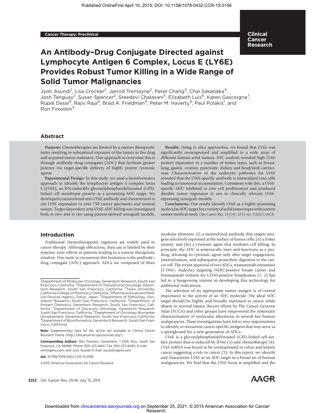 (LY6E) Provides Robust Tumor Killing in a Wi