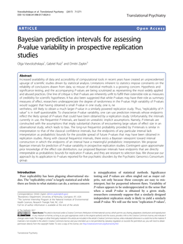 Bayesian Prediction Intervals for Assessing P-Value Variability in Prospective Replication Studies Olga Vsevolozhskaya1,Gabrielruiz2 and Dmitri Zaykin3