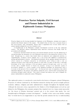 Francisco Xavier Salgado, Civil Servant and Pioneer Industrialist in Eighteenth Century Philippines