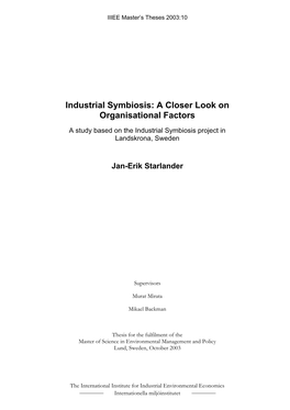 Industrial Symbiosis: a Closer Look on Organisational Factors