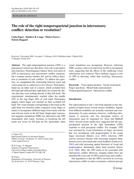 The Role of the Right Temporoparietal Junction in Intersensory Conxict: Detection Or Resolution?