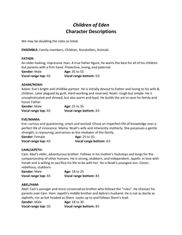 Children of Eden Character Descriptions