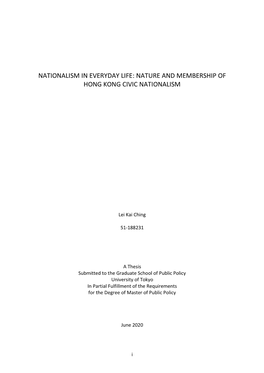 Nationalism in Everyday Life: Nature and Membership of Hong Kong Civic Nationalism