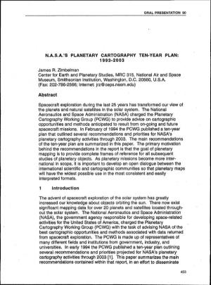 N.A.S.A.'S Planetary Cartography Ten-Year Plan: 1993-2003