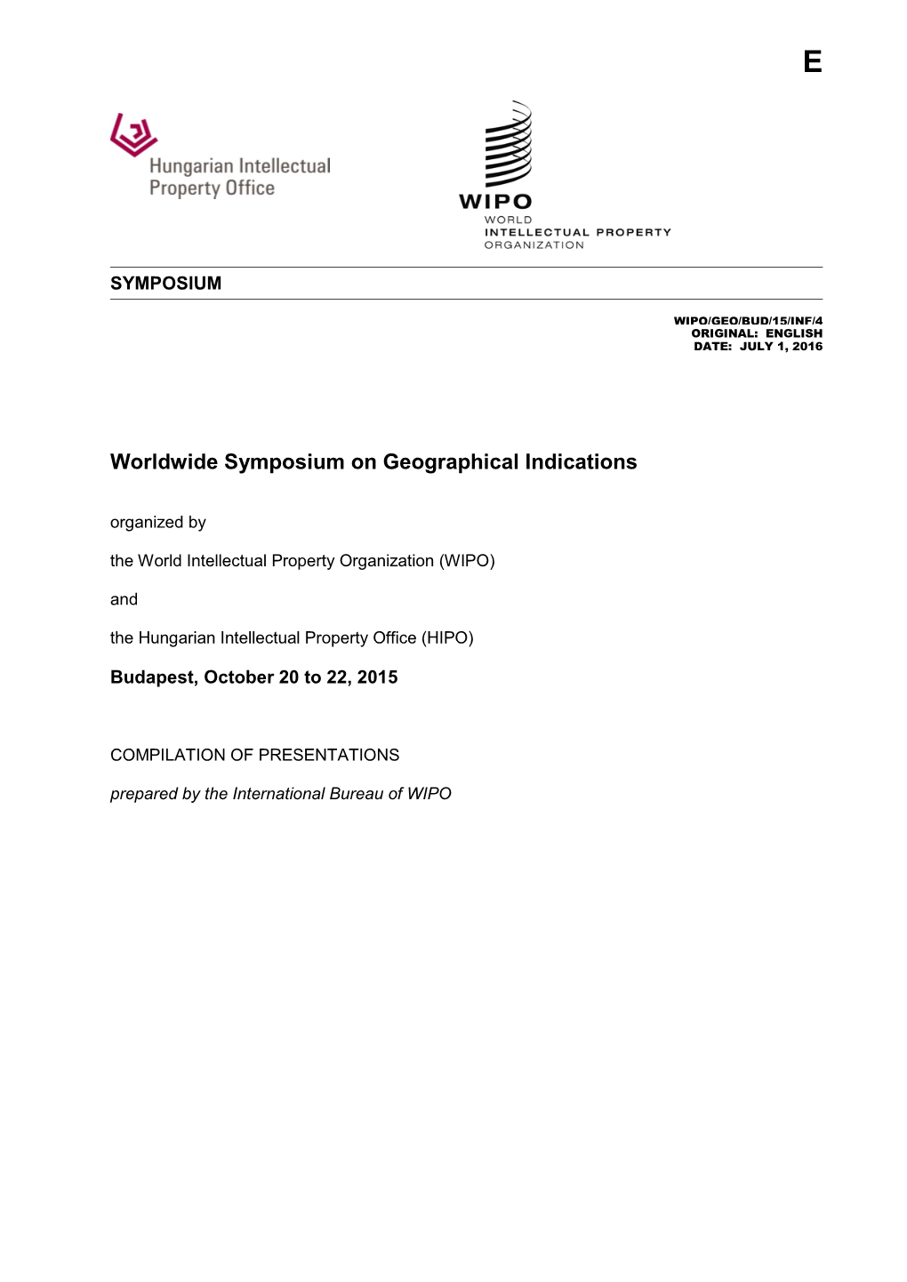 Wipo/Geo/Bud/15/Inf/4 Original: English Date: July 1, 2016