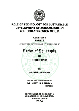 Role of Technology for Sustainable Development of Agriculture in Rohilkhand Region of U.P. 2004