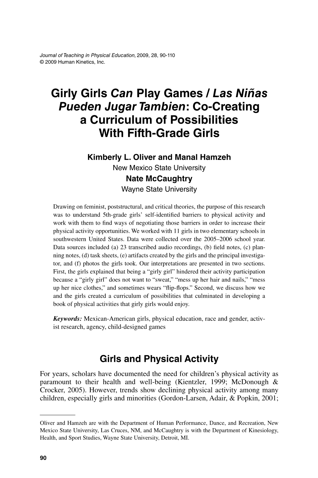 Girly Girls Can Play Games / Las Niñas Pueden Jugar Tambien: Co-Creating a Curriculum of Possibilities with Fifth-Grade Girls