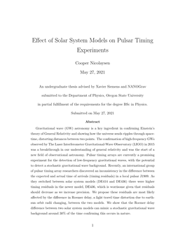 Effect of Solar System Models on Pulsar Timing Experiments