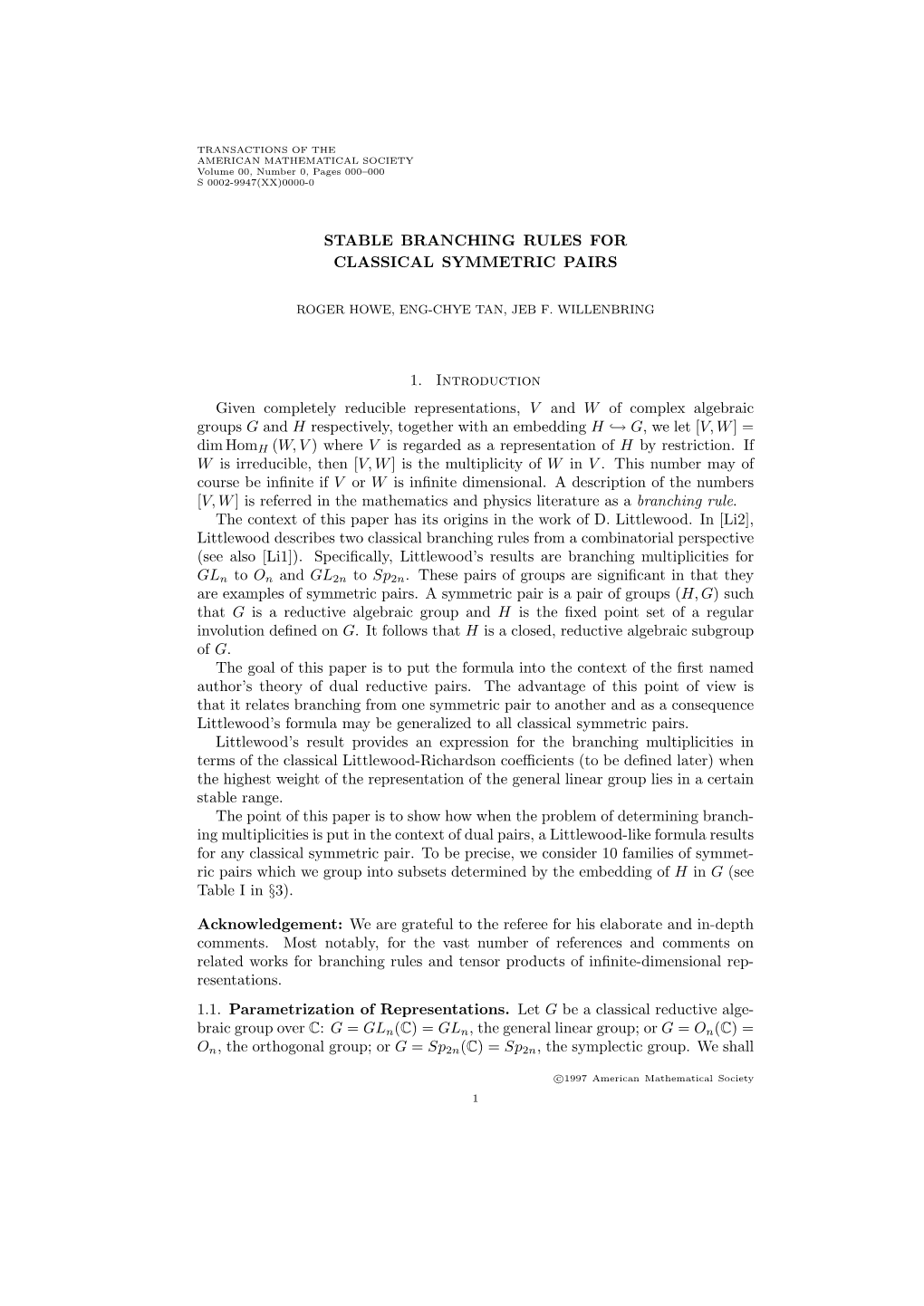 Stable Branching Rules for Classical Symmetric Pairs 1