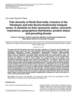 Fish Diversity of North East India, Inclusive of the Himalayan and Indo