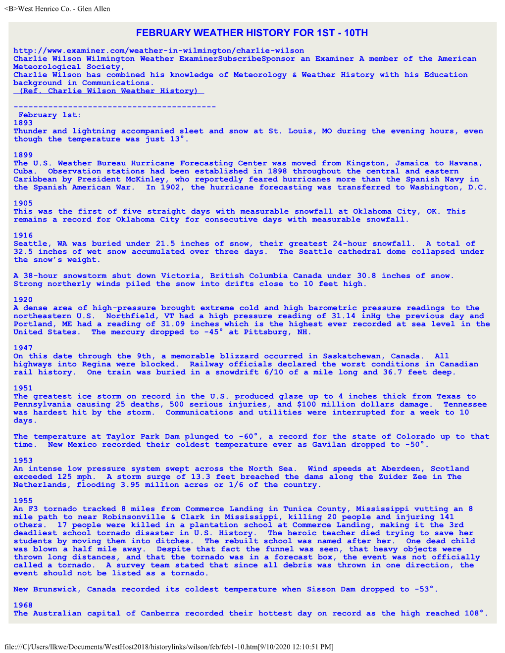 Ref. Wilson Wx. History