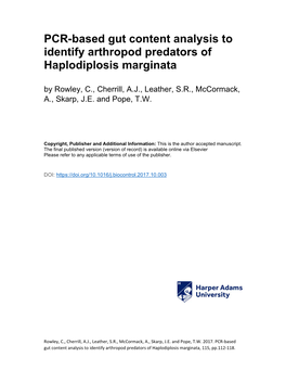 PCR-Based Gut Content Analysis to Identify Arthropod Predators of Haplodiplosis Marginata by Rowley, C., Cherrill, A.J., Leather, S.R., Mccormack, A., Skarp, J.E