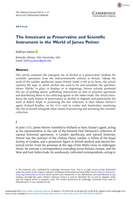 The Intoxicant As Preservative and Scientific Instrument in the World of James Petiver