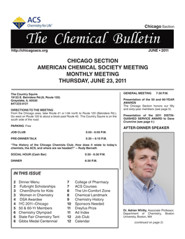 Chicago Section American Chemical Society Meeting Monthly Meeting Thursday, June 23, 2011