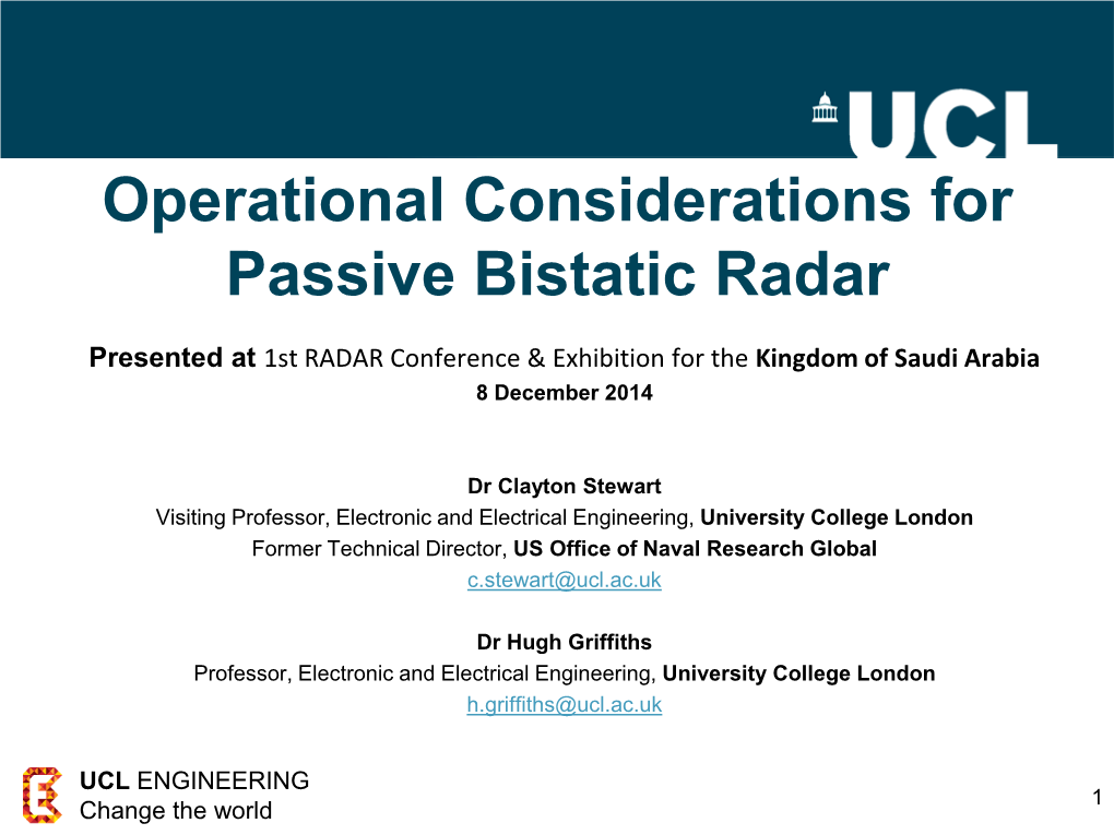 Operational Considerations for Passive Bistatic Radar