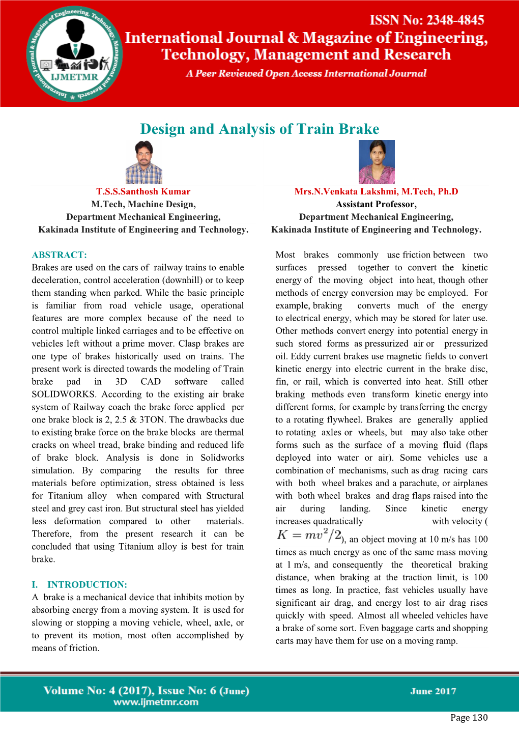 Design and Analysis of Train Brake T.S.S.Santhosh Kumar