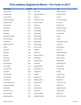 2016 Indiana Registered Mares - for Foals of 2017