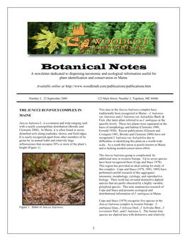 Botanical Notes a Newsletter Dedicated to Dispersing Taxonomic and Ecological Information Useful for Plant Identification and Conservation in Maine