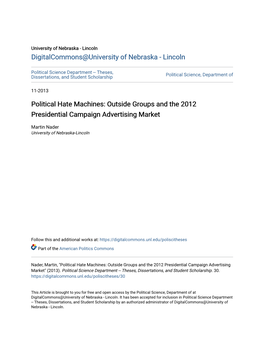 Political Hate Machines: Outside Groups and the 2012 Presidential Campaign Advertising Market