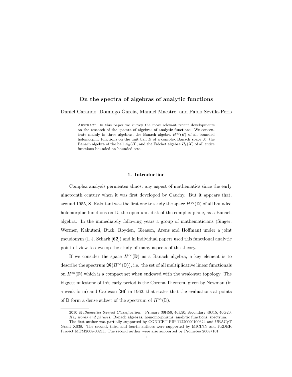 On the Spectra of Algebras of Analytic Functions