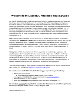 Welcome to the 2018 HUD Affordable Housing Guide