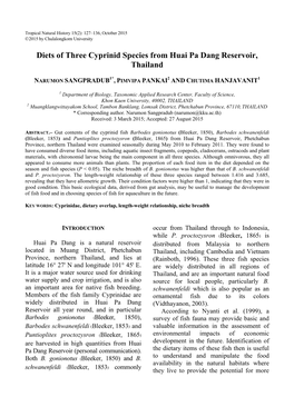 Diets of Three Cyprinid Species from Huai Pa Dang Reservoir, Thailand