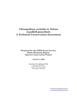 Chenopodium Cycloides A. Nelson (Sandhill Goosefoot): a Technical Conservation Assessment