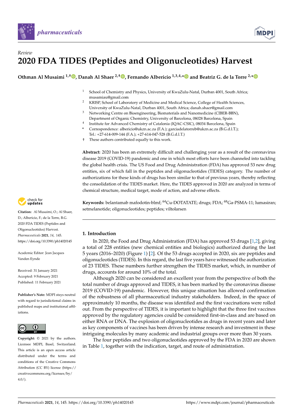 Peptides and Oligonucleotides) Harvest