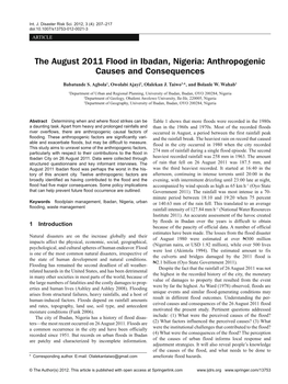 The August 2011 Flood in Ibadan, Nigeria: Anthropogenic Causes and Consequences