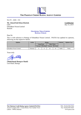 PACRA Assigns Initial Ratings to Ghandhara Nissan Limited