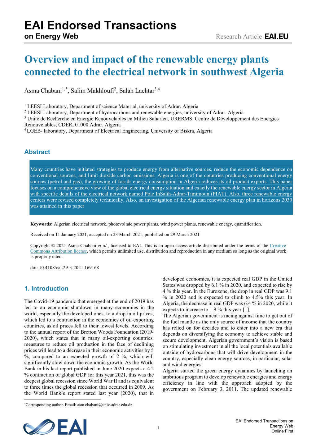 Quantification and Impact of the Renewable Energy Plants Connected to the Electrical Network in Southwest Algeria